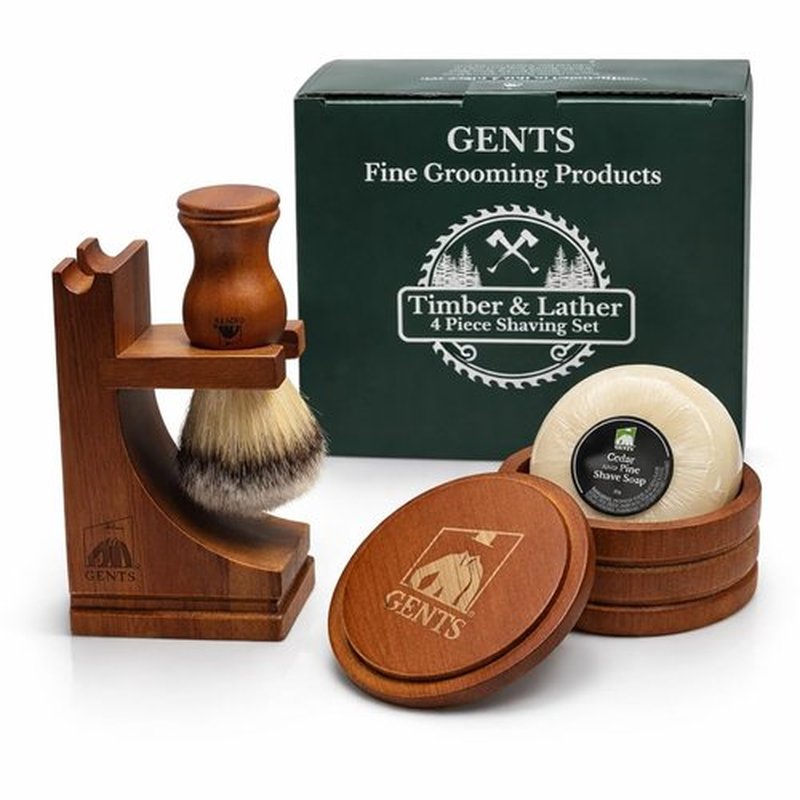 G.B.S GENTS Men's Classic Wooden Shaving Set - Brush, Stand & 3.5-Inch Soap Bowl Included