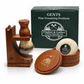 G.B.S GENTS Men's Classic Wooden Shaving Set - Brush, Stand & 3.5-Inch Soap Bowl Included