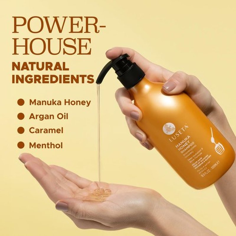 Luseta Manuka Honey Shampoo - Moisturizing Formula for Dry, Damaged Hair | Hydrates & Adds Shine - 16.9oz