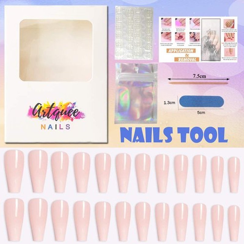 Artquee 24pcs French Ballerina White Ombre Long Coffin Glossy Fake Nails Press on Nail False Tips Manicure for Women