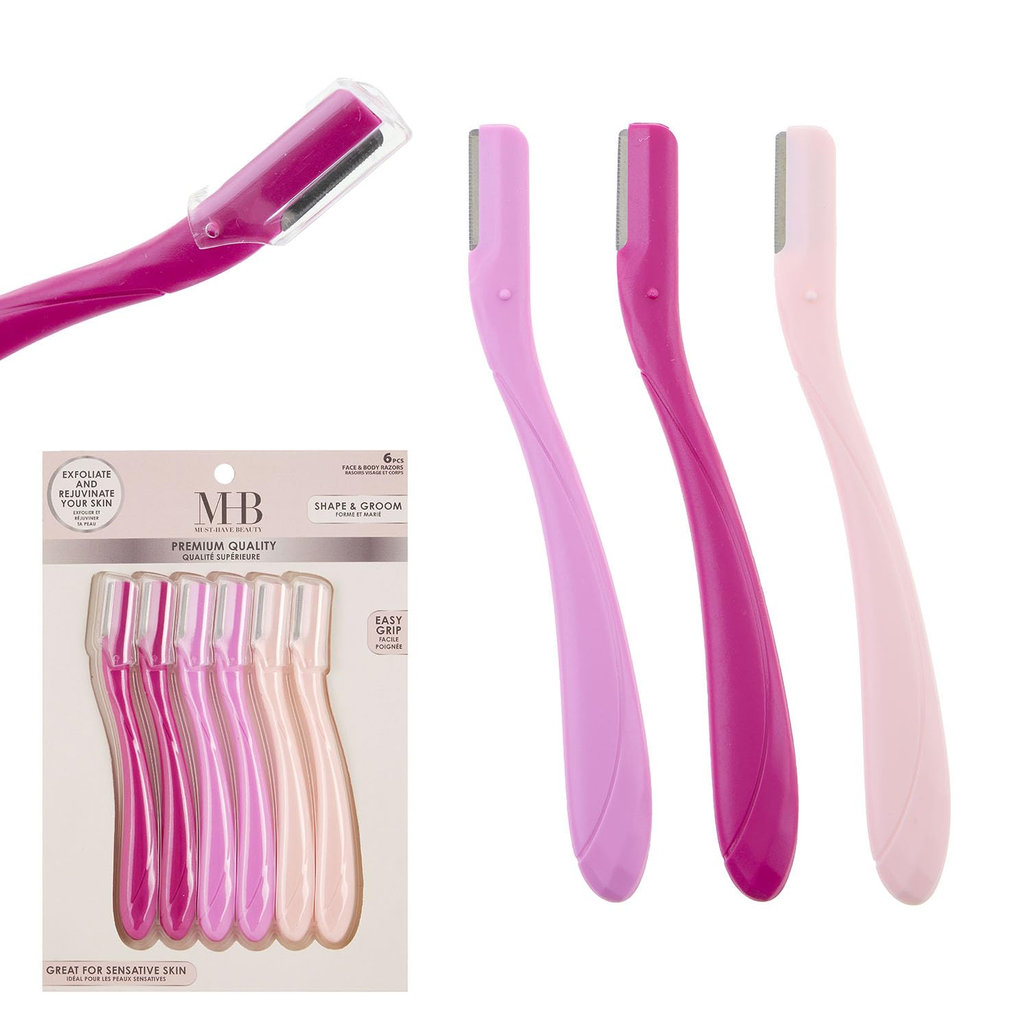 6pc Pink Dermaplaning Razor Set - Easy Grip Disposable Face & Body Razors