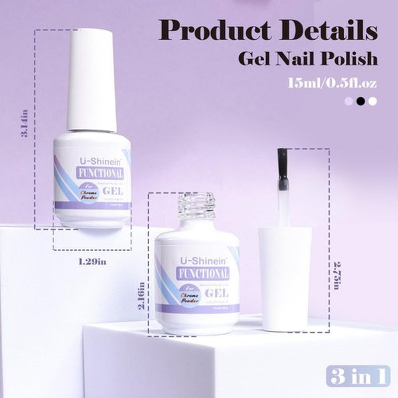 U-Shinein Functional Nail Polish Gel, Nail Chrome Powder Gel Top Coat Base Gel One Step Color Gel Soak Off LED UV Nail Gel Non-fogging Long-lasting Fast-drying Evening High Gloss Home DIY Black