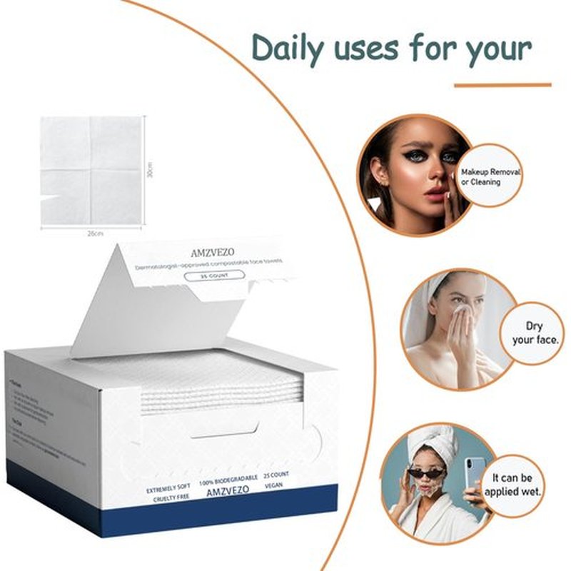 Face Towels Disposable Biodegradable Soft Washcloths for Sensitive Skin, Lint-Free Washcloths for Face Washing, Skin Care, and Makeup Removal, Wet and Dry Towels,25 Sheets