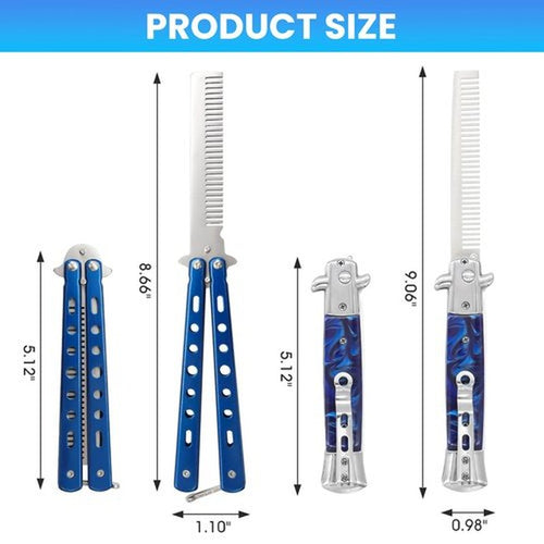 2PCS Switchblade Hair Comb - Automatic Switch Folding Pocket Combs, Stainless Steel Butterfly Comb, Hair Brush for Beard, Mustache, Switch Blade Hair Comb for Men, Beauty Tool