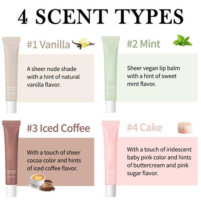 Skiennix Lip Balm Set | Hydrating Tinted Lip Butter & Moisturizing Gloss | 4-Pack Gift for Teen Girls