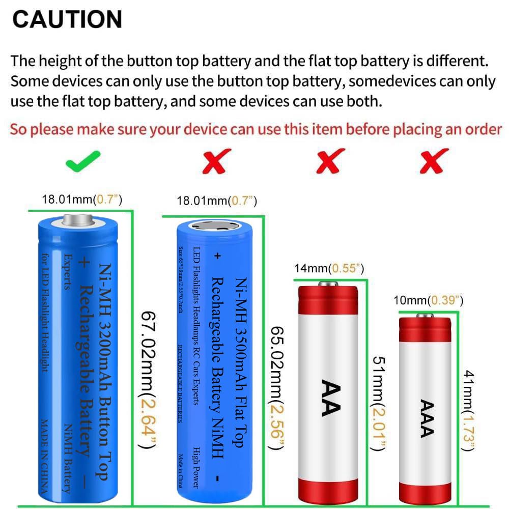6 Pack 3200 mAh Battery Ni-MH Rechargeable, Button Top NiMH Batteries, High Capacity Battery for LED Flashlight, Headlamp,Camera, RC Car, Mini Fans, etc, with Storage Box, Blue