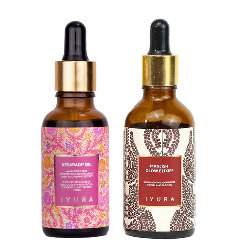 Day & Night Face Oil Duo for Dry, Mature Skin—Moisturizing AM-to-PM Face Care—Saffron + Manjistha—Smoothing, Brightening, Even-Toning, Glow-Boosting Routine—Non-Sticky, Non-Greasy, Fast-Absorbing
