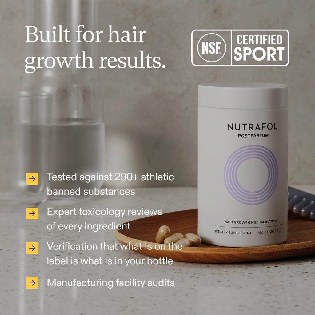 Nutrafol Postpartum Hair Growth Supplements - Clinically Tested for Thicker Hair | 2-Month Supply (Pack of 2)
