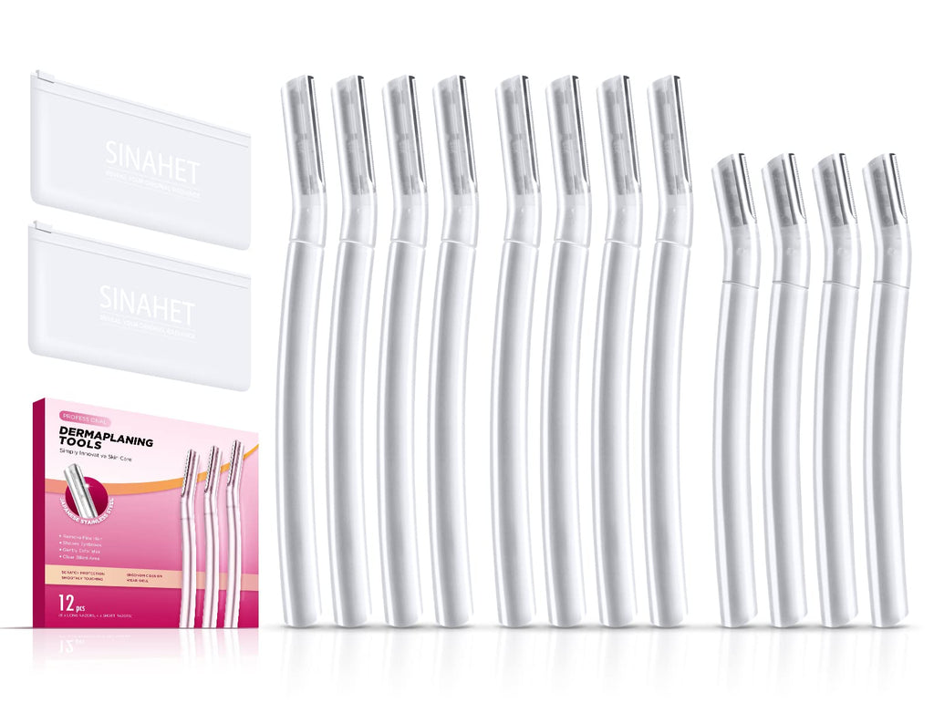 SINAHET Dermaplaning Tool (12 Count), Professional Face Razors for Women, Facial and Eyebrow Hair Removal, Gentle Skin Exfoliation Blade