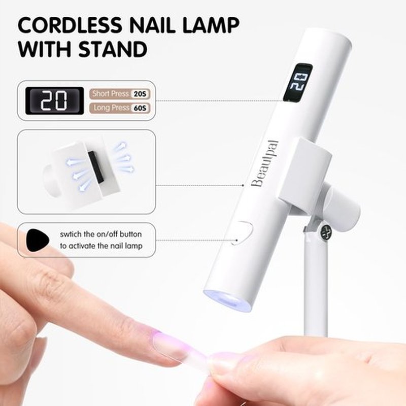 Larvall BEAUTPAL Handheld UV Light for Nails Mini Nail Dryer LED Light with Magnetic Stand, LCD Screen - Cordless Rechargeable USB Gel Nail Lamp Fast Curing for Home DIY Manicure