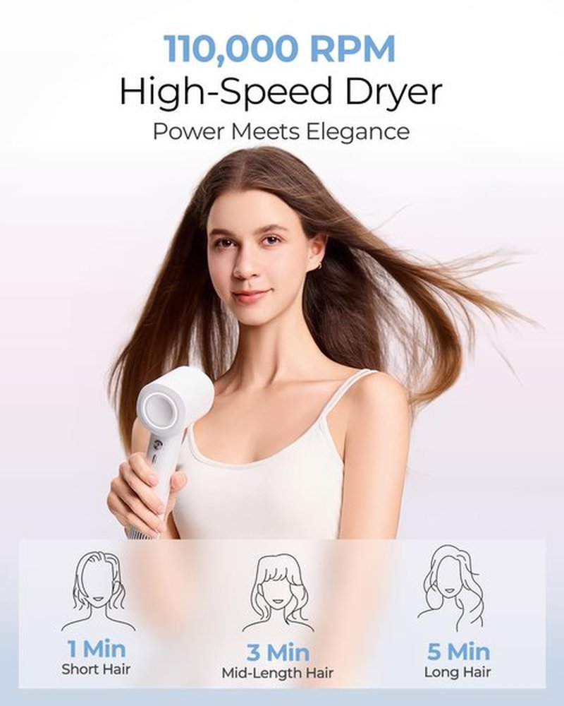 Kids Hair Dryer Mini, Lightweight 0.64lb High-Speed Blow Dryer with Smart Temperature Control & 600M Negative Ions, Compact Travel Hair Dryer for Kids, Adults & Seniors