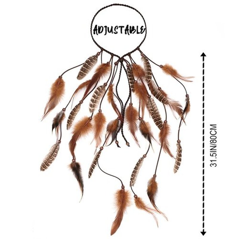 GENBREE Boho Festival Feather Headband Bohemian Gypsy Long Hair Accessories with Beads Hippie Headpiece for Women (Pattern 1)