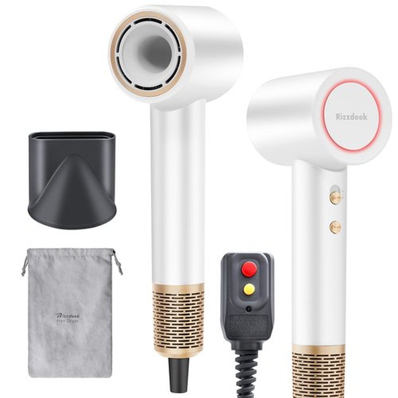 Rizzdeek Dries Hair Quickly Hair Dryer, UP 160,000 RPM High-Speed 500M Negative Ions Brushless Blow Dryer for Shine & Frizz-Free Hair, Intelligent Thermo-Control, Lightweight Quiet Dryer with Nozzle