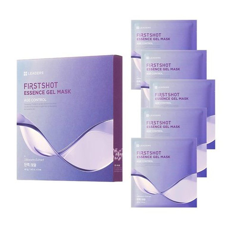 LEADERS FirstShot Essence Gel Mask Age Control - Anti-Aging, Hydrating & Regenerating Hydrogel Mask to Rejuvenate & Revitalize Skin | Age Control with Silkworm Extract for Youthful Skin - 5 Pack