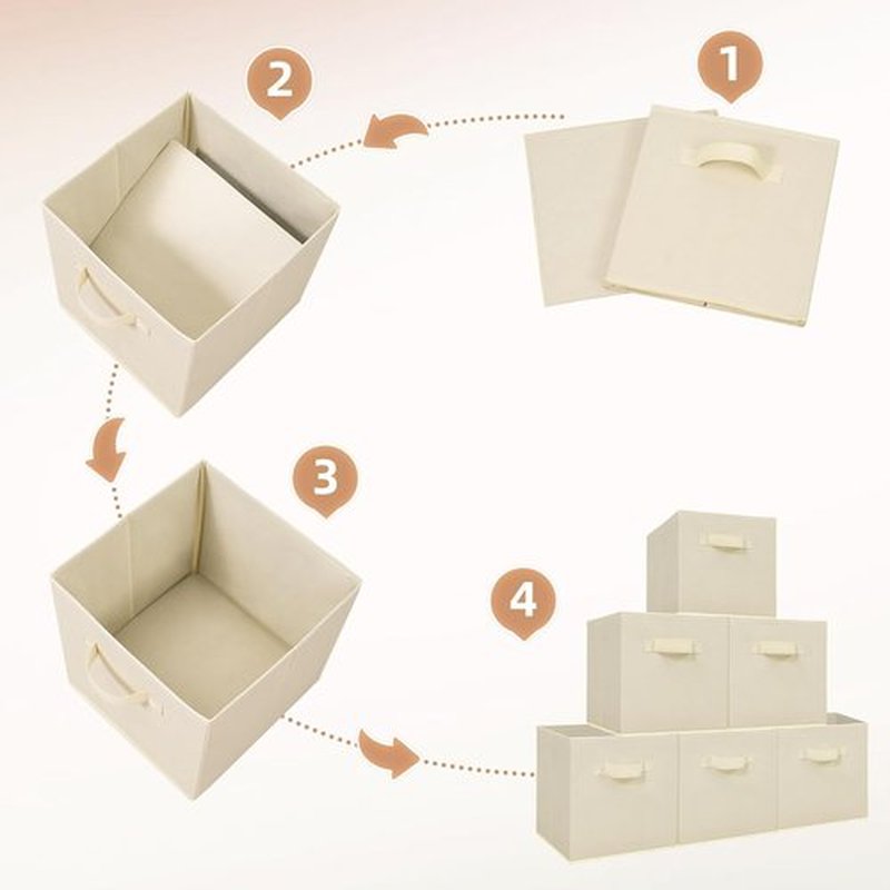 Storage Maniac Storage Cubes - 11 Inch Collapsible Bins with Handles | 6 Pack Durable Beige Fabric Organizers
