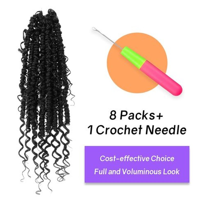Boho Crochet Passion Twist Hair Pre looped, 12 Inch Goddess Passion Twist Crochet Hair with Curly Ends 8 Packs Natural Black Pre-twisted Bohemian Crochet Braids (8 PCS/88 STRANDS, 1B)