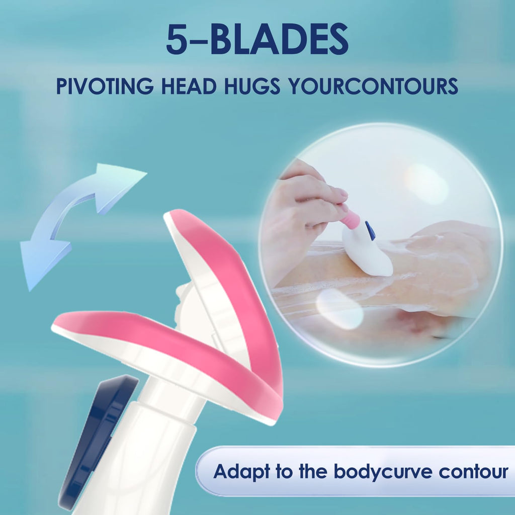 Covik Shave - Razor Handle for Women, 5-Blade Refills, Travel Razors & Mini Razor Blade Cover, Cute and non-slip Handle, for Travel, Pink