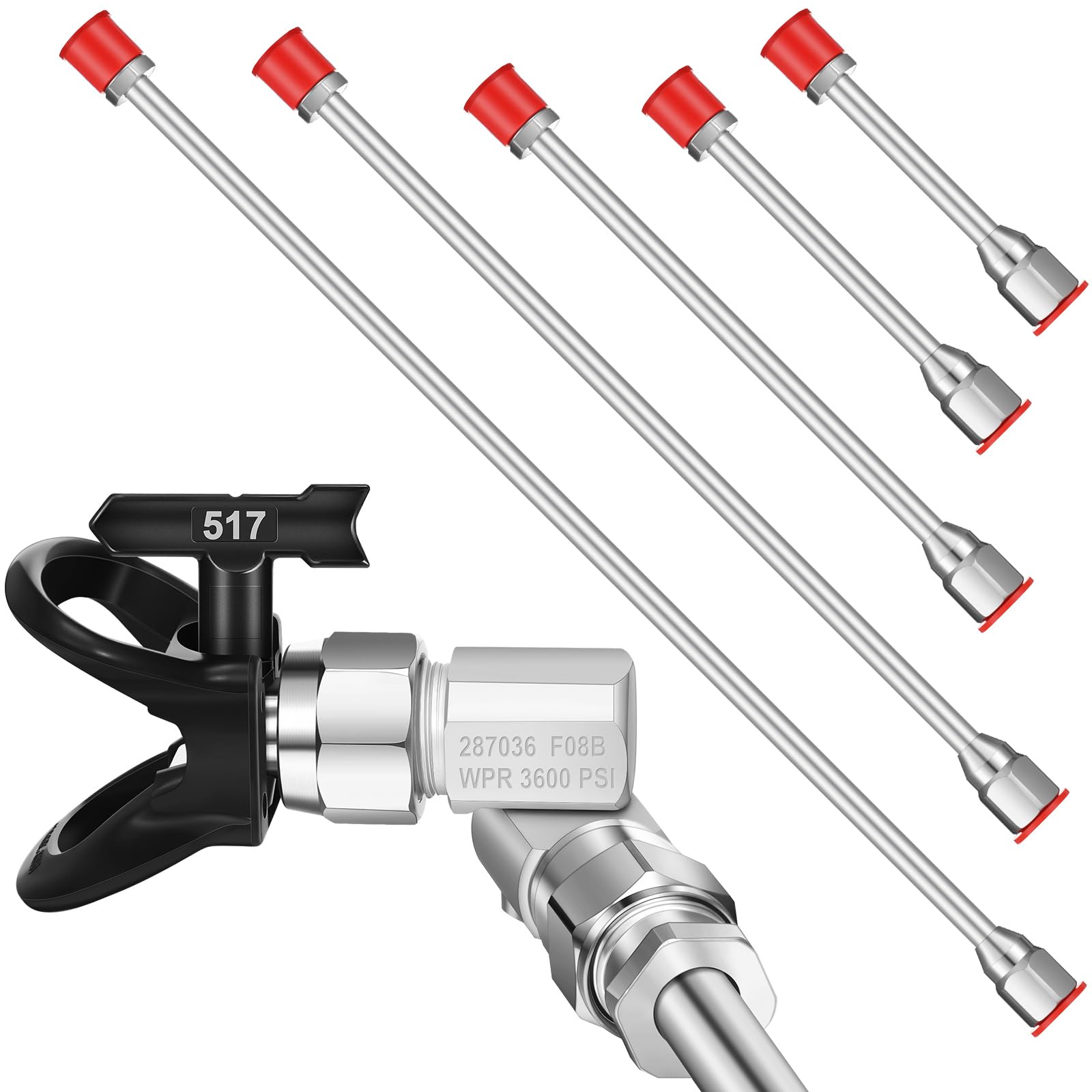 Lanties 8pcs Airless Paint Sprayer Tip Extension Pole Rod Set, Spray Gun Extension with Reversible Spray Tips, 180 Degree Swivel Joint & Nozzle Guard Protector (8,12,20,30,39in,517)