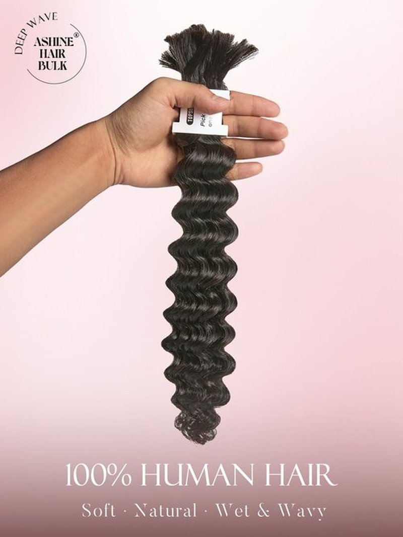 ASHINE Human Braiding Hair for Boho Braids Deep Wave Bulk Pre-Separated Strands 100% Human Hair 2 Bundles/Pack 100g 16 Inch Natural Color Easy to Braid