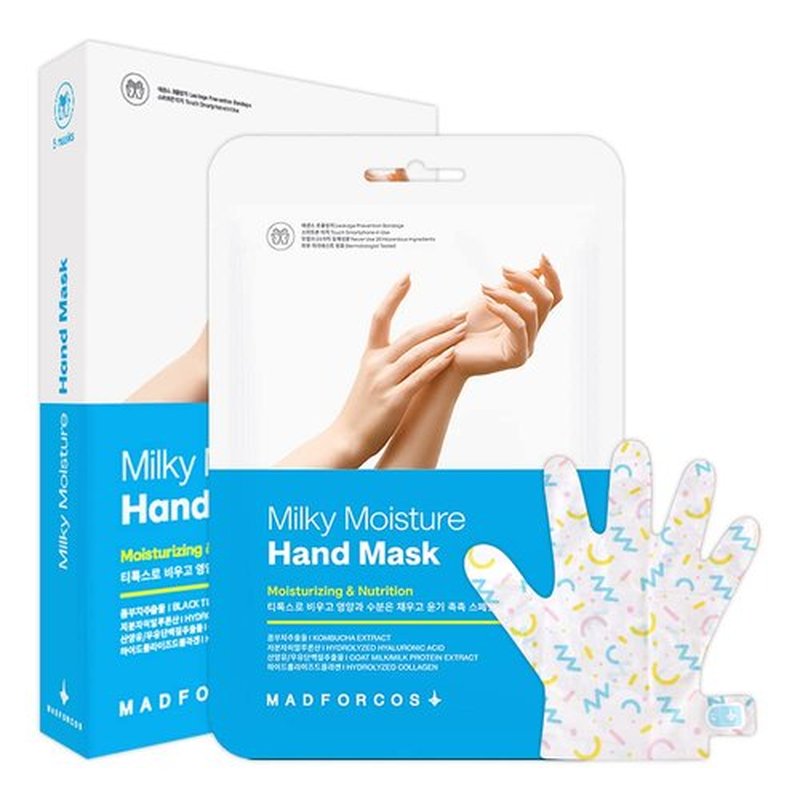 MADFORCOS Moisturizing Hand Mask Gloves for Dry, Cracked Hands – Deep Hydrating Spa Treatment with Goat Milk, Kombucha & Collagen – 5 Pairs