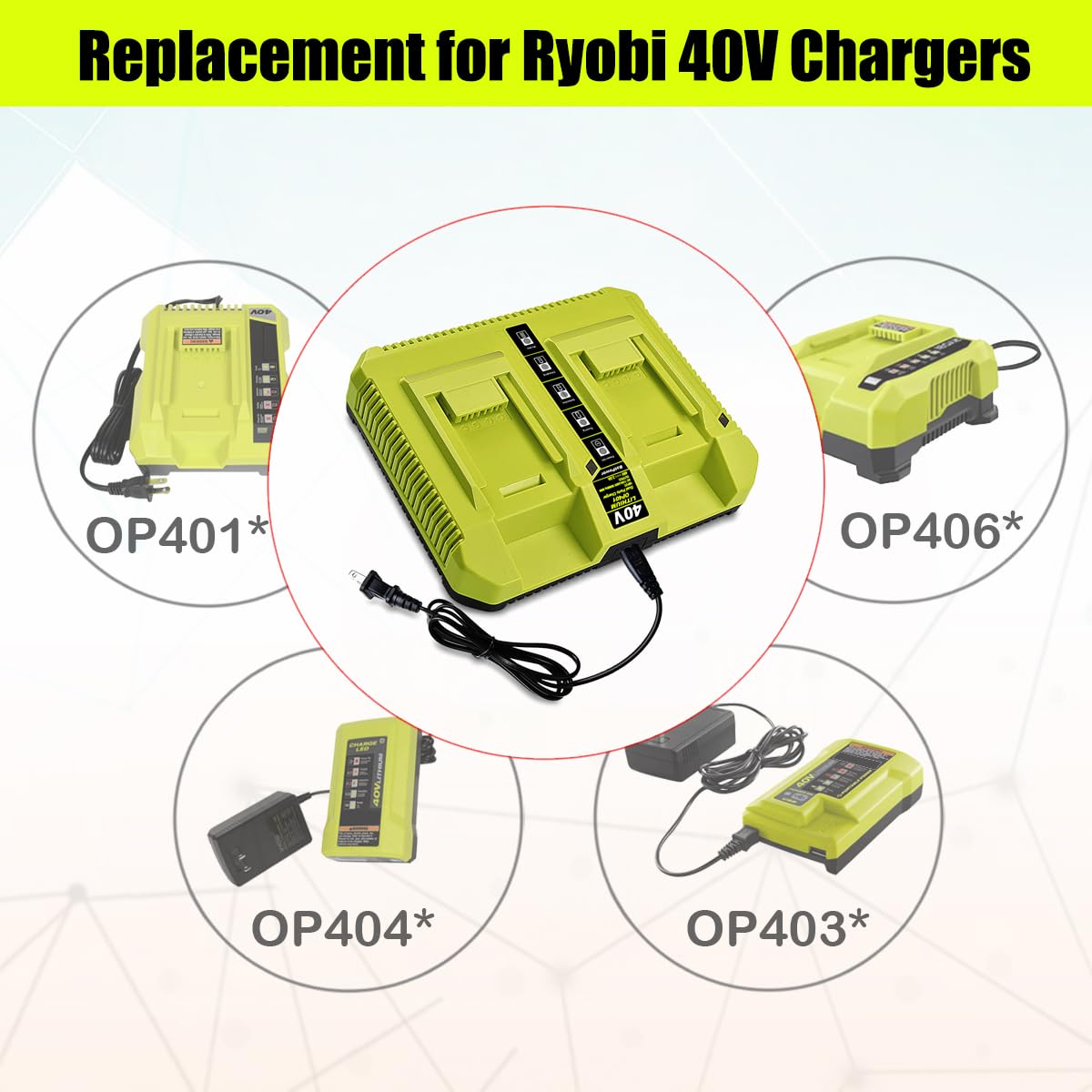BatPower 2-Pack 40V 6.5Ah Lithium-Ion Replacement Battery and Charger Starter Kit Compatible with Ryobi 40V System, High Capacity Batteries and Charger OP4050A OP401 (3-Piece Set)