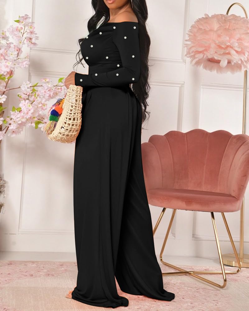 Ninimour Jumpsuit for Women Dressy Long Sleeve Wide Leg One Piece Outfit