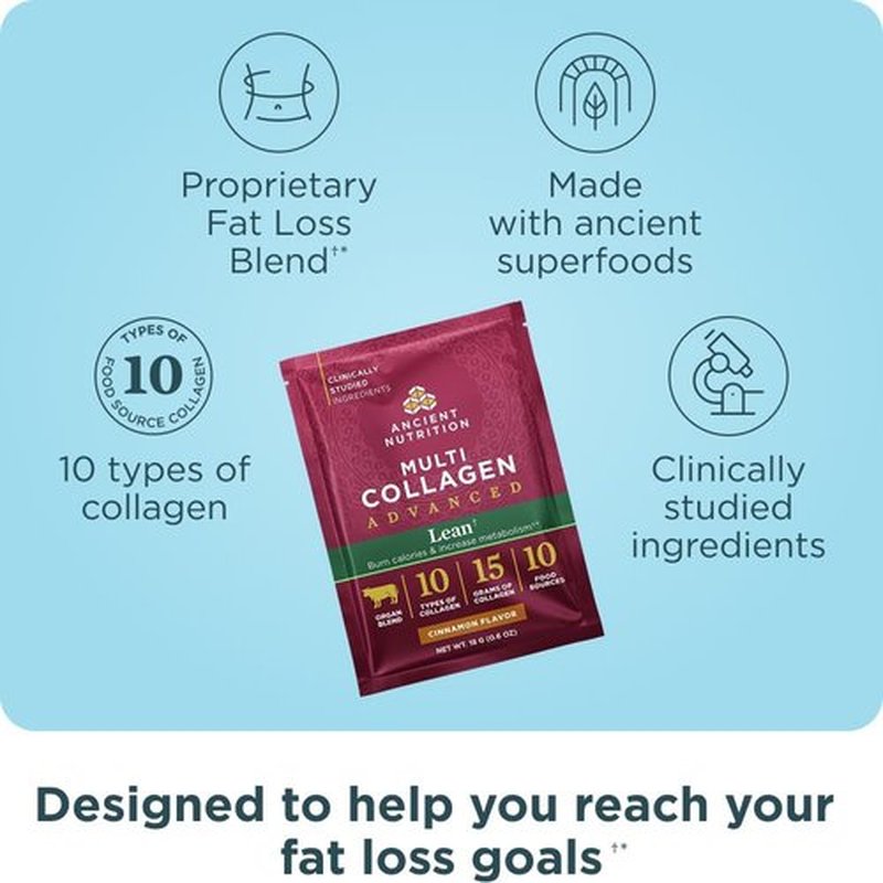 Ancient Nutrition Hydrolyzed Collagen Peptides Powder - Lean Protein with Probiotics & Vitamin C, Cinnamon Flavor, 8 Packets