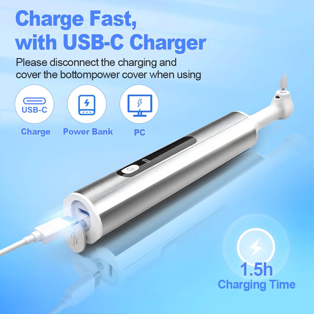 Home Tooth Polisher,Multi-Functional LED Tooth Polisher,Aluminum Alloy with Anti-Slip Texture,9 polishing Paste Units,USB Type-C Charging,6 Polished Accessories,Personal Portable Dental Care Tool