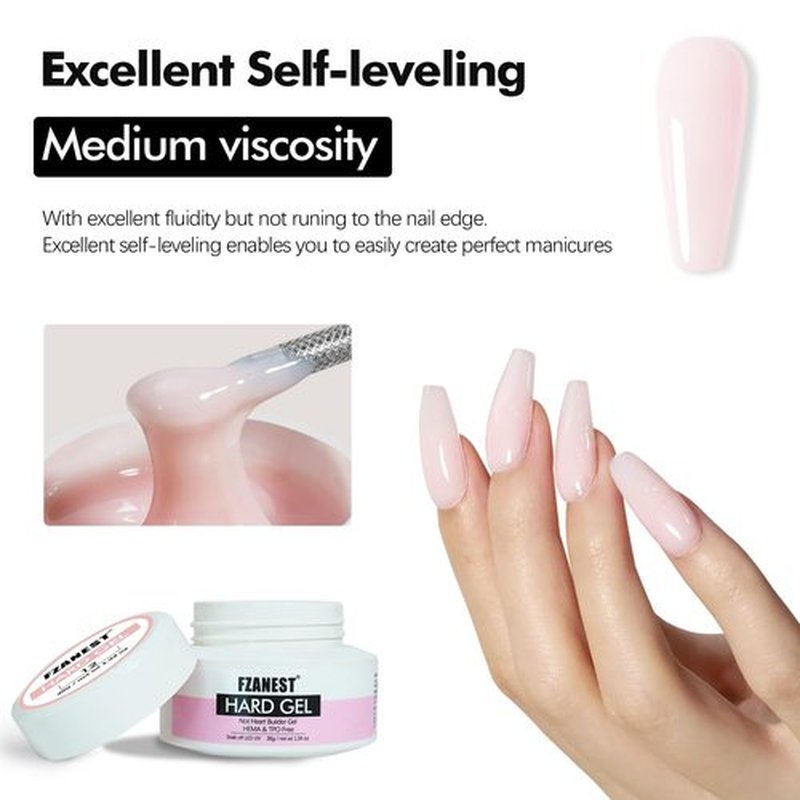 FZANEST 38g Hema-Free Hard Builder Gel, Low Heat Natural Pale Pink Color Sculpting Gel for Nail Strengthening Extension Overlays Soak Off Uv Led Lamp Cure