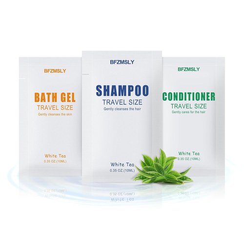Skiennix Travel Size Toiletries Set - 3-in-1 Shampoo, Body Wash & Conditioner | 0.35oz Each, White Tea Scent - Perfect for Hotels & Vacation Rentals