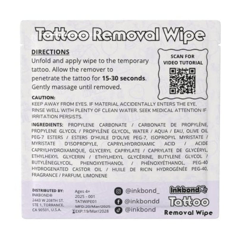 Inkbond Temporary Tattoo Removal Wipes – Fast, Gentle, Skin-Safe – Removes Any Temporary Tattoo in Seconds