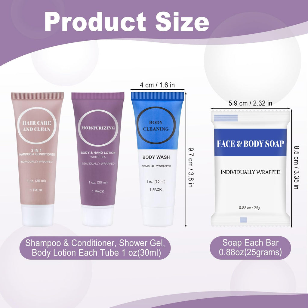 Travel Size Toiletries Set Bulk, Individually Wrapped 1 oz Mini Body Lotion Shampoo & Conditioner Body Wash 0.88 oz Bars Soap Toiletry Kit Guest Amenities for Hotel/Shelter/Homeless/Charity (40 Pack)