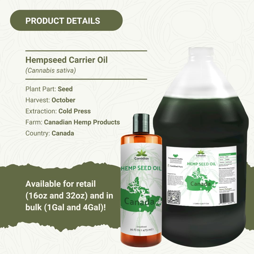 Nature Packaged Hemp Seed Oil for Skin, Hair and Body Direct from Hemp Oil Canada - Cold Pressed Hemp Seed Oils - 16oz (Pack of 2)