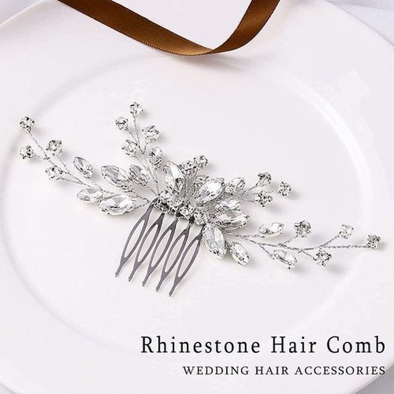 JEAIRTS Rhinestone Bridal Hair Comb Silver Sparkly Crystal Wedding Hair Accessories for Women