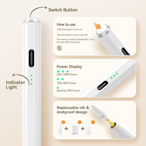 Hastraith Stylus Pen for iPad | Fast 13-Minute Charge, Tilt Sensitivity & Palm Rejection | Compatible with iPad 6-11" & Air/Mini