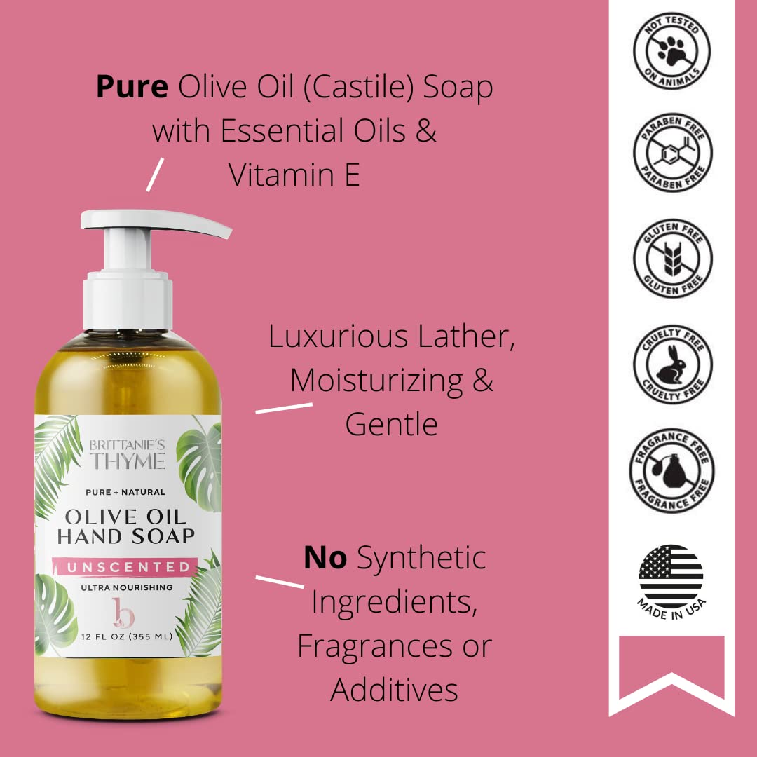 Brittanie’s Pure Castile Liquid Soap Refill, Unscented, 12 Ounce 3 Pack | Dish Soap, Hair & Body, Home, Gentle and Pure, Made with Natural Luxurious Oils, Vegan & Gluten Free Non-GMO
