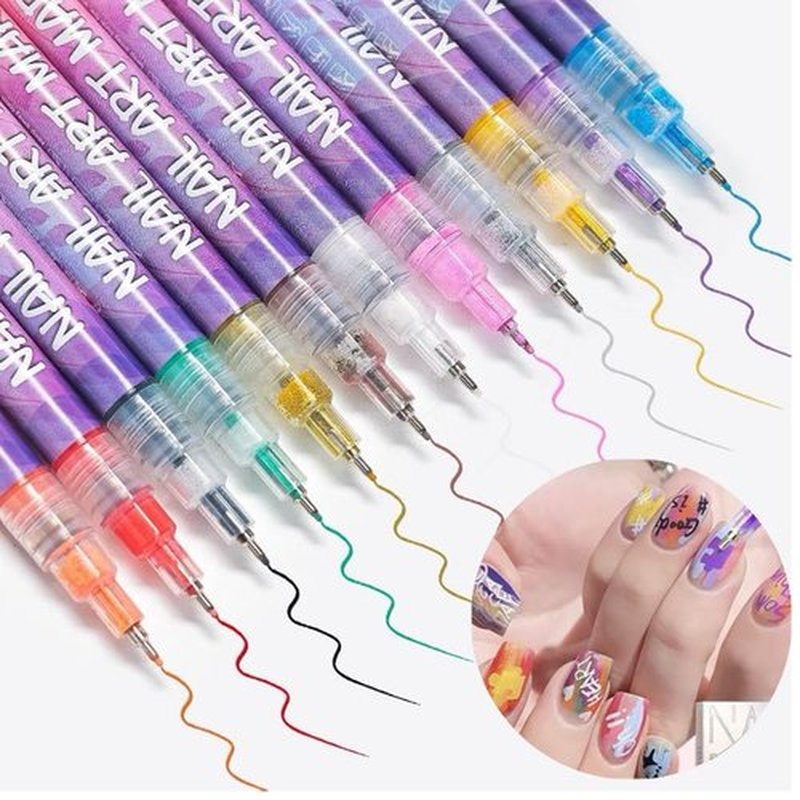 12 Colors Nail Art Pens Set, Nail Art Markers Polish Pen for 3D Nail Art, Drawing Painting Liner Brush for DIY Nail Art Beauty Adorn Manicure Tools (1 box of 12 colors)
