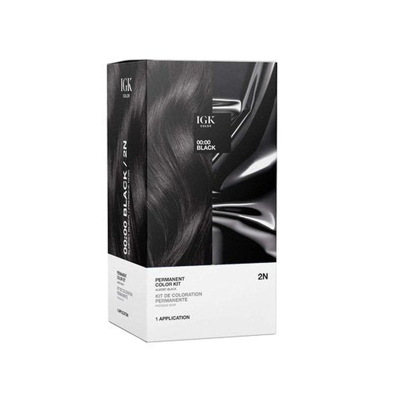 IGK Permanent Hair Dye Color Kit - 2N 00:00 Black | 100% Gray Coverage | Ammonia-Free Formula