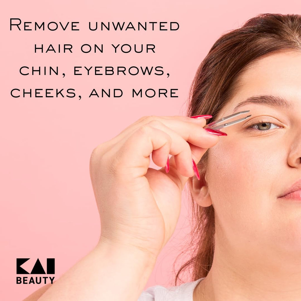 Kai Mini Maru Ultra Compact Angled Tweezers, Travel Eyebrow Tweezers with Precision Slant Tip, Gentle Hair Removal for Brows, Chin and Cheeks, Protective Cover Included