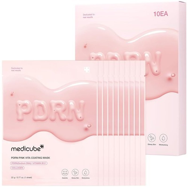 Medicube Salmon DNA PDRN Pink Vita Coating Sheet Mask - Hydrating & Firming Korean Skin Care | 10 Pack (22g/0.77oz Each)