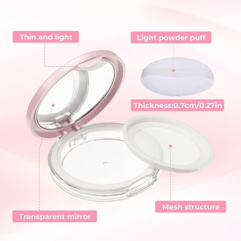 Skiennix Loose Powder Containers - 2 PCS Reusable Travel Makeup Containers with Puff & Mirror | 0.18oz