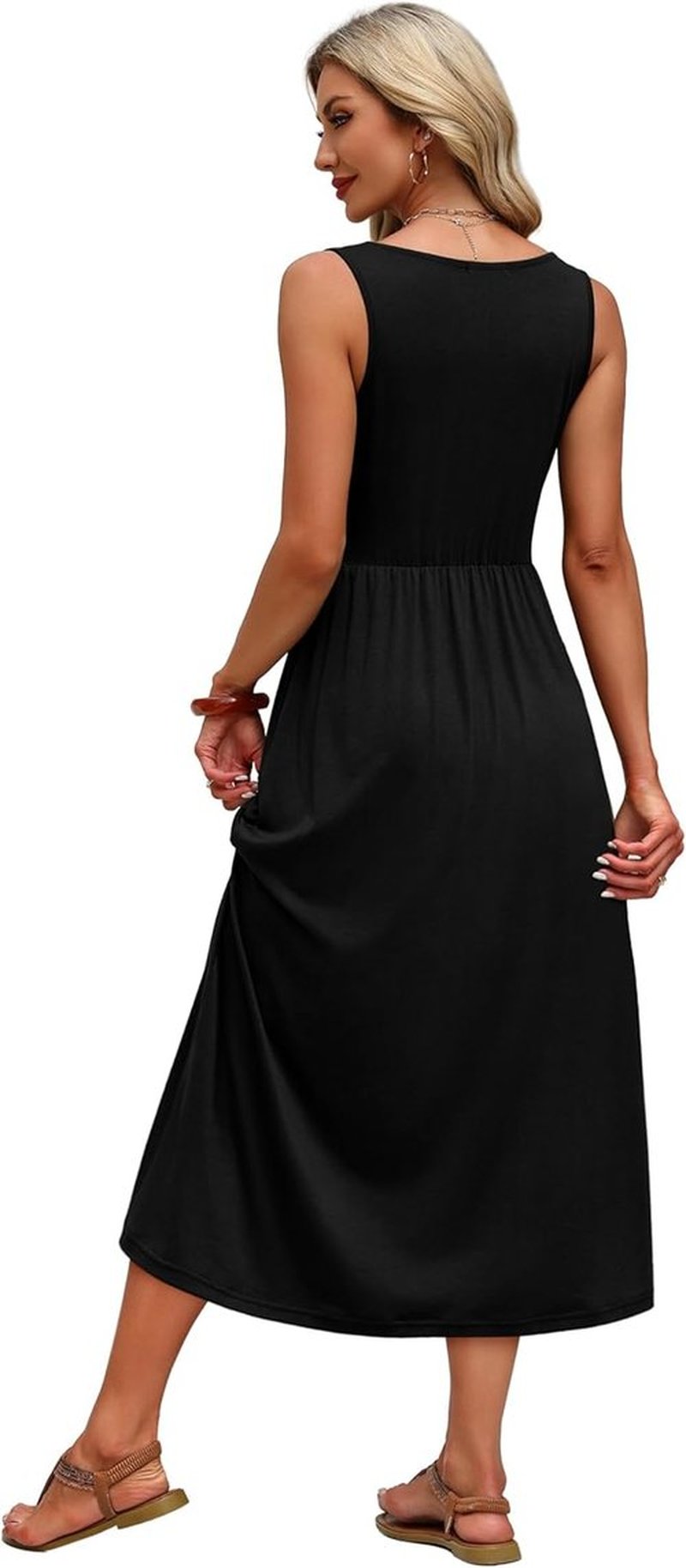 OFEEFAN Summer Dresses for Women - Flowy Casual Midi Dress with Pockets | V-Neck Beach Vacation Style