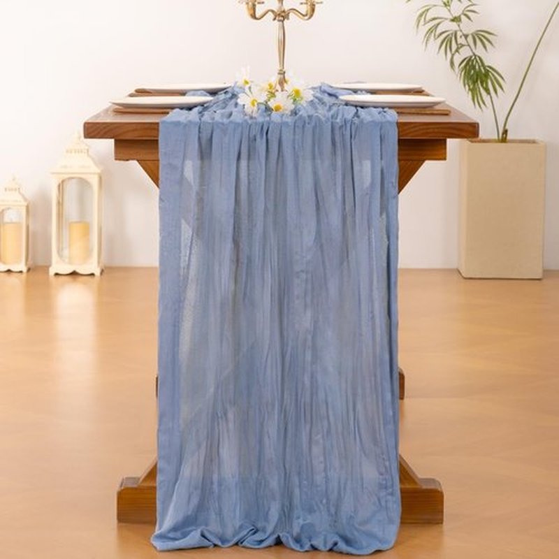 Socomi Cheesecloth Table Runner - Dusty Blue 120 Inch | 15pcs Boho Rustic Decor for Weddings & Events