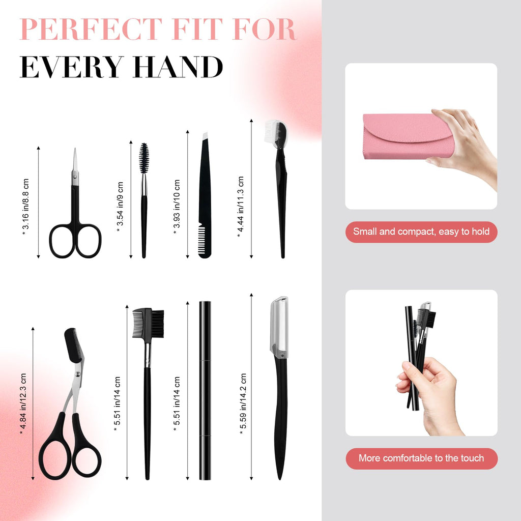 Eyebrow Kit for Women, 8-Piece Eyebrow Grooming Kit with Precision Tweezers, Eyebrow Scissors & Razor, Travel Case for Brow Shaping and Facial Hair Touch-Ups ﻿