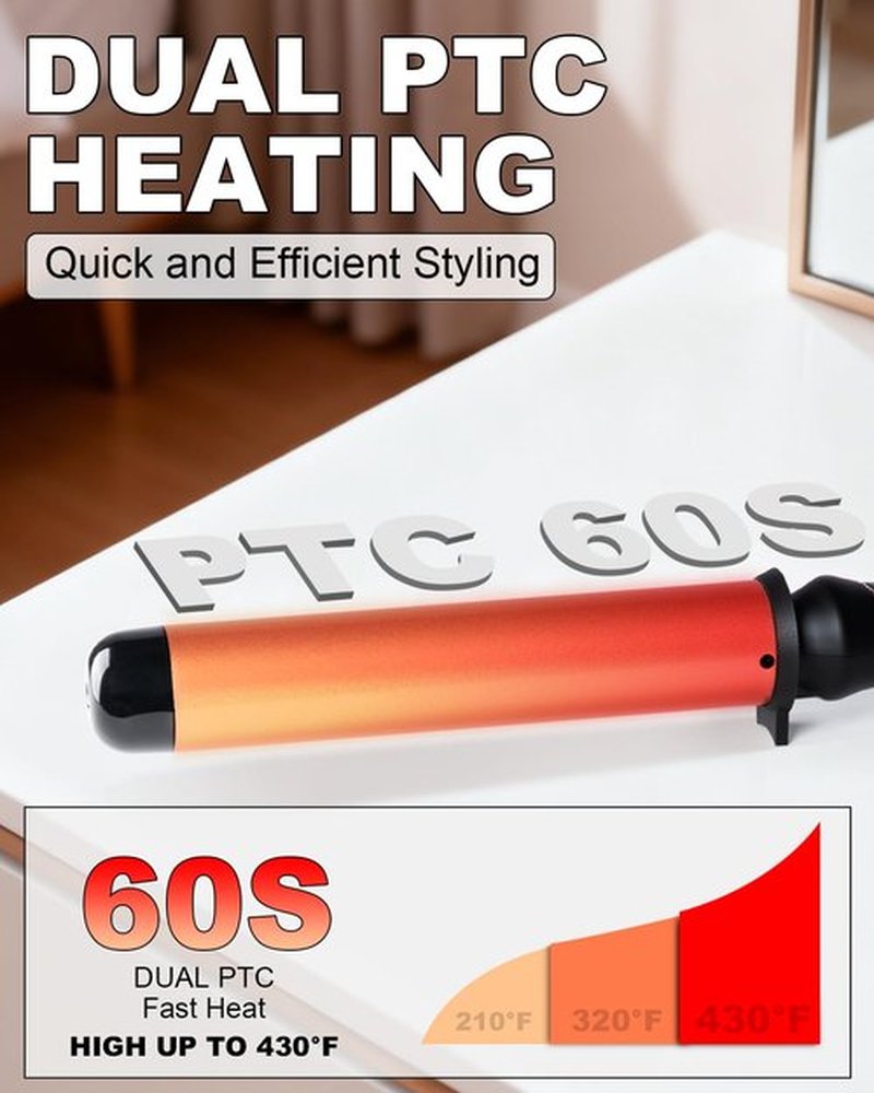 Curling Wand 1 1/2 Inch,Curling Iron 1.5 inch Professional for Beach Wave,Clamp Free Curling Wand for Quick Styling.