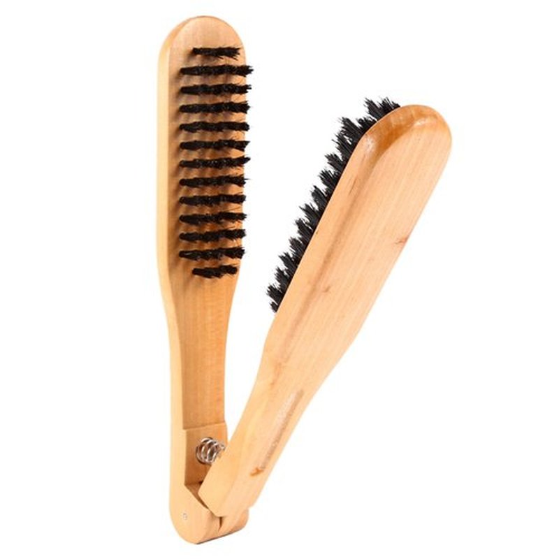 Chazcool Double Sided Bristle Hair Brush, Clamp Hair Brush Use for Smoothing and Straight Hair Styles, Wooden Hair Straightening Brush