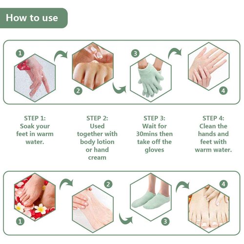 Moisturizing Socks and Gloves Overnight, Gel Gloves and Socks for Dry Cracked Feet Women & Hands Spa Treatment, Gel Lining Infused with Essential Oils and Vitamins(Green)