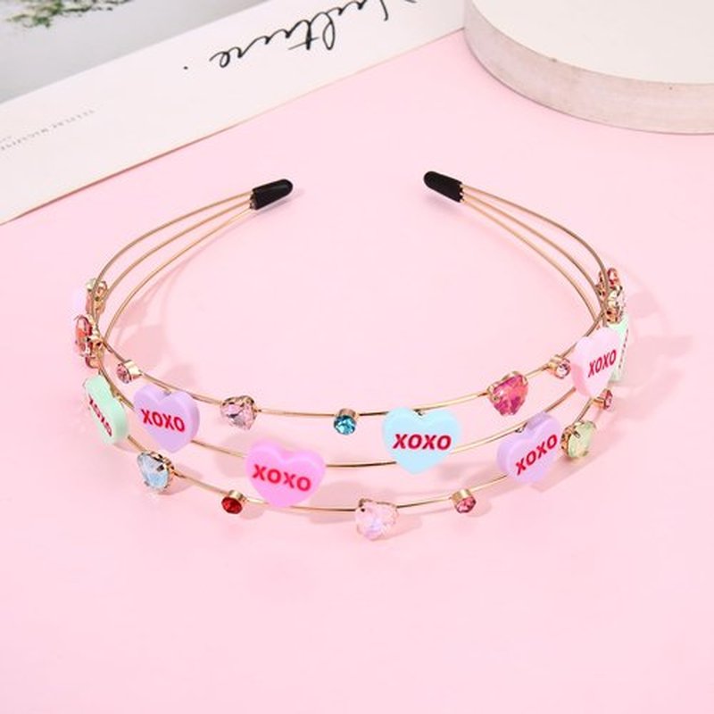 NVENF Valentine’s Day Headbands for Women Conversation Heart Headband Love XOXO Headbands Pink Lollipop Candy Hairbands Valentine’s Day Party Gifts (Pattern B)