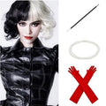 MAGQOO Half Black White Wig with Bangs Women Girls Short Curly Wavy Black and White Hair Wigs Wig Cap Included (12 Inches, Half Black White)