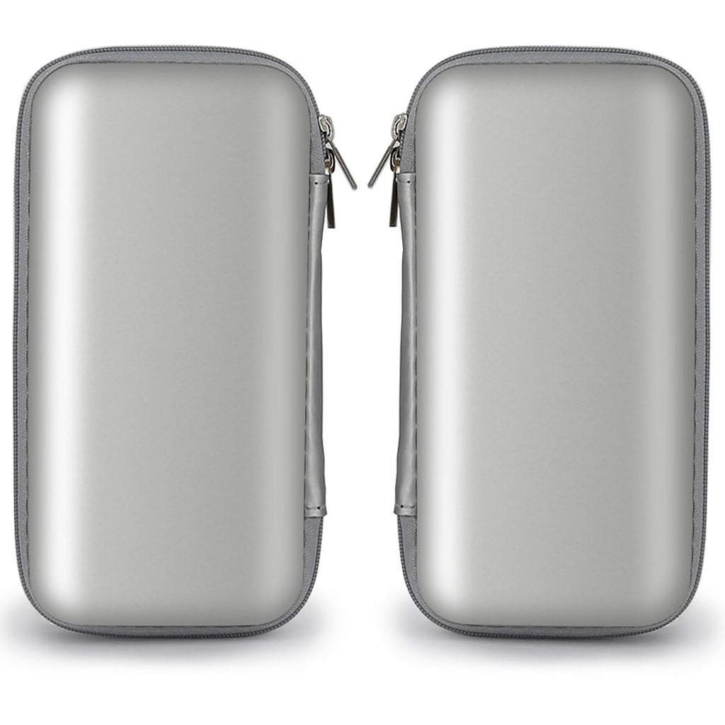 iMangoo Travel Essential Electronics Organizer Pouch Charger Case, Shockproof Dual Zipper Power Bank Cables Tech Accessories Purse, Men & Women Travel Must Have Storage Bag, 6.5x3.2x1 inch Silver